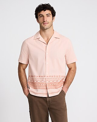 Embroidered Geo Border Short Sleeve Shirt