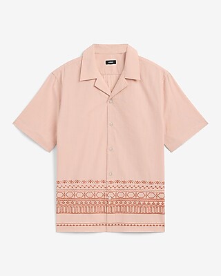 Embroidered Geo Border Short Sleeve Shirt