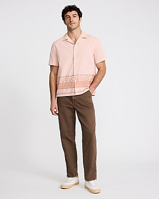 Embroidered Geo Border Short Sleeve Shirt