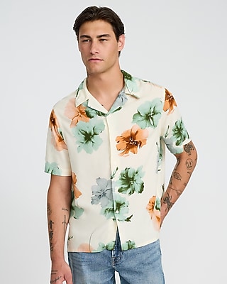 Large Floral Camp Collar Short Sleeve Shirt