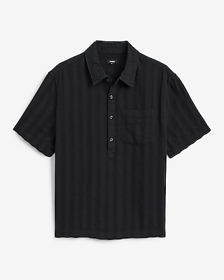 Textured Striped Heather Short Sleeve Popover Shirt
