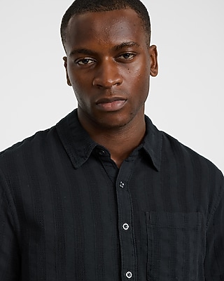 Textured Striped Heather Short Sleeve Popover Shirt