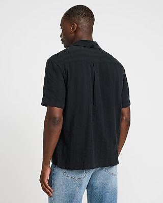 Textured Striped Heather Short Sleeve Popover Shirt