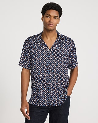 Geo Cube Print Short Sleeve Resort Shirt