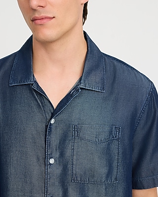 Patch Pocket Short Sleeve Denim Soft Shirt - thumbnail 7
