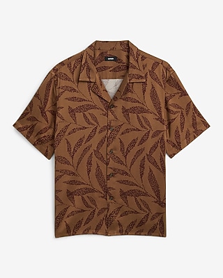 Leaf Print Short Sleeve Resort Shirt