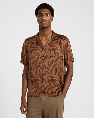 Leaf Print Short Sleeve Resort Shirt