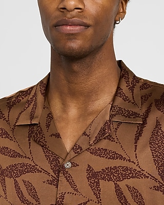 Leaf Print Short Sleeve Resort Shirt