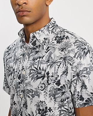 Parrot Floral Cotton Stretch Short Sleeve Shirt