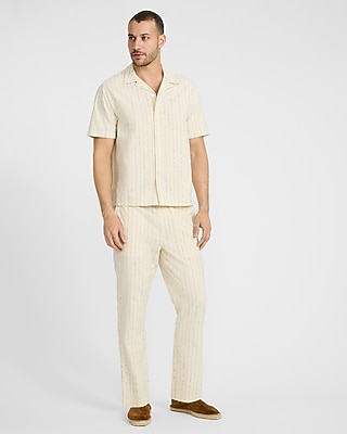 Textured Ticking Striped Cotton-Blend Short Sleeve Shirt