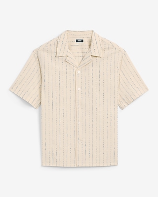 Textured Ticking Striped Cotton-Blend Short Sleeve Shirt