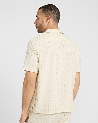 Textured Ticking Striped Cotton-Blend Short Sleeve Shirt