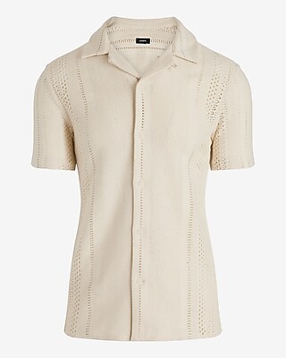 Textured Open Knit Short Sleeve Shirt