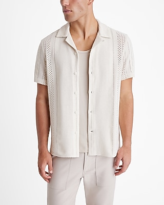 Textured Open Knit Short Sleeve Shirt
