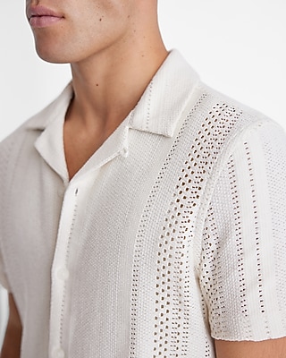 Textured Open Knit Short Sleeve Shirt