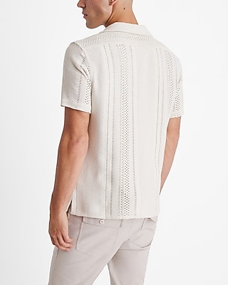 Textured Open Knit Short Sleeve Shirt