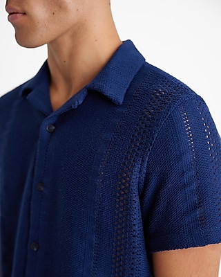 Textured Open Knit Short Sleeve Shirt