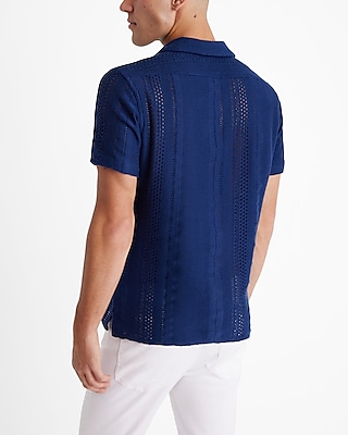 Textured Open Knit Short Sleeve Shirt