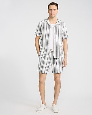 Textured Striped Cotton-Blend Short Sleeve Shirt