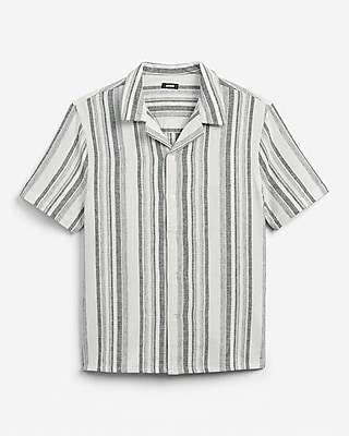 Textured Striped Cotton-Blend Short Sleeve Shirt