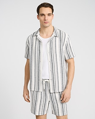 Textured Striped Cotton-Blend Short Sleeve Shirt
