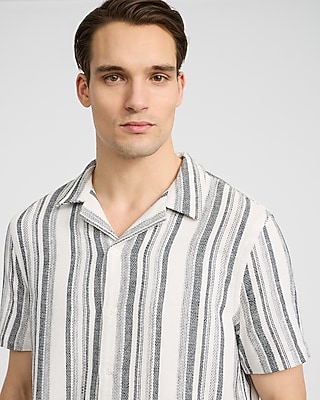 Textured Striped Cotton-Blend Short Sleeve Shirt