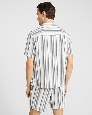 Textured Striped Cotton-Blend Short Sleeve Shirt