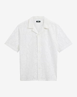 Textured Floral Jacquard Short Sleeve Shirt