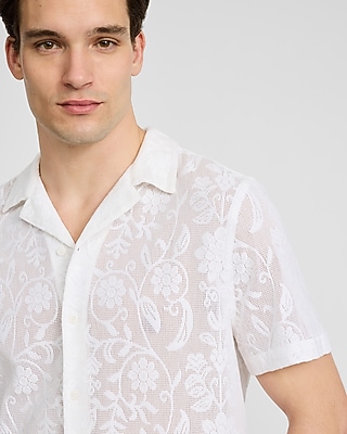 Textured Floral Jacquard Short Sleeve Shirt