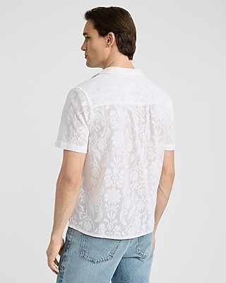 Textured Floral Jacquard Short Sleeve Shirt