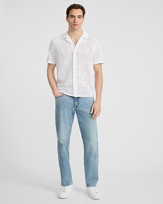 Textured Floral Jacquard Short Sleeve Shirt