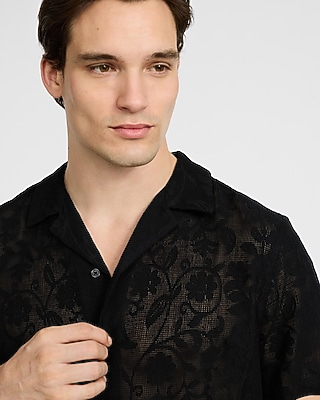 Textured Floral Jacquard Short Sleeve Shirt