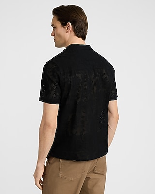 Textured Floral Jacquard Short Sleeve Shirt