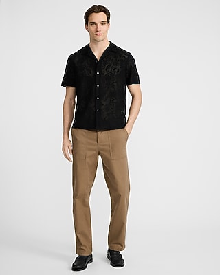 Textured Floral Jacquard Short Sleeve Shirt