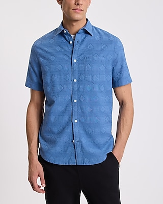 Embroidered Leaf Rayon Short Sleeve Shirt | Express