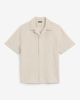 Textured Waffle Jacquard Cotton Short Sleeve Shirt