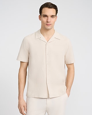 Textured Waffle Jacquard Cotton Short Sleeve Shirt