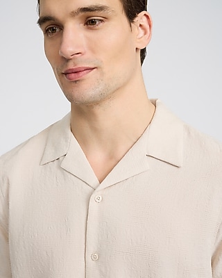 Textured Waffle Jacquard Cotton Short Sleeve Shirt