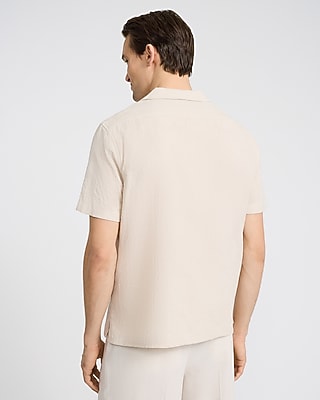 Textured Waffle Jacquard Cotton Short Sleeve Shirt