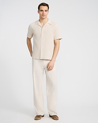 Textured Waffle Jacquard Cotton Short Sleeve Shirt