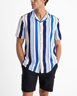 Striped Rayon Short Sleeve Shirt