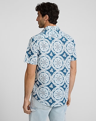 Textured Printed Cotton Stretch Short Sleeve Shirt