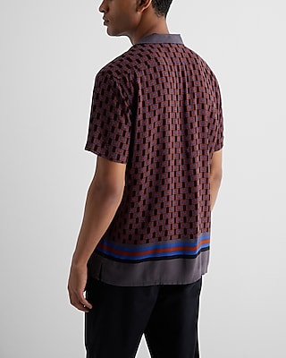 Bordered Geo Print Rayon Short Sleeve Shirt