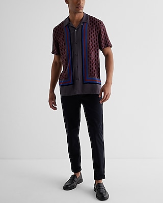 Bordered Geo Print Rayon Short Sleeve Shirt