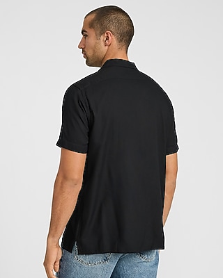 Embroidered Floral Black Short Sleeve Shirt
