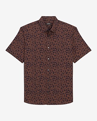 Slim Geo Print Linen Short Sleeve Shirt - image 4