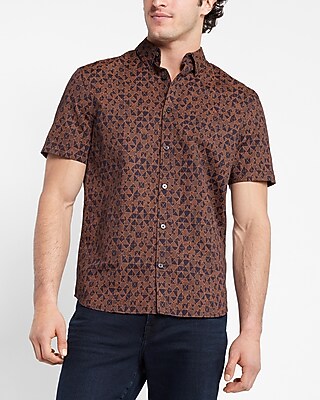 Slim Geo Print Linen Short Sleeve Shirt - image 2