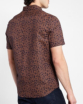 Slim Geo Print Linen Short Sleeve Shirt - image 3