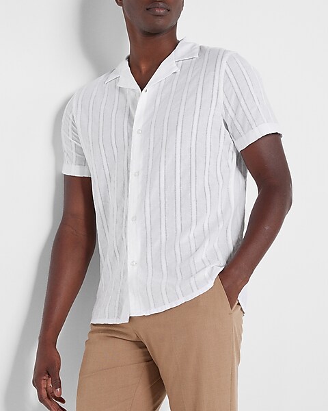 Striped Stretch Cotton Short Sleeve Shirt