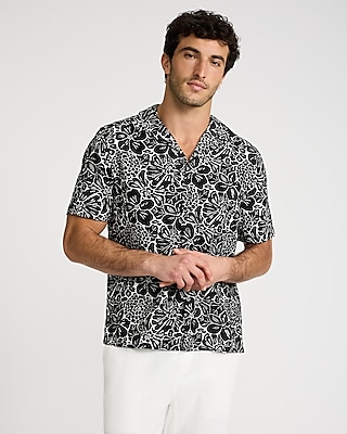 Tropical Floral Linen-blend Short Sleeve Shirt